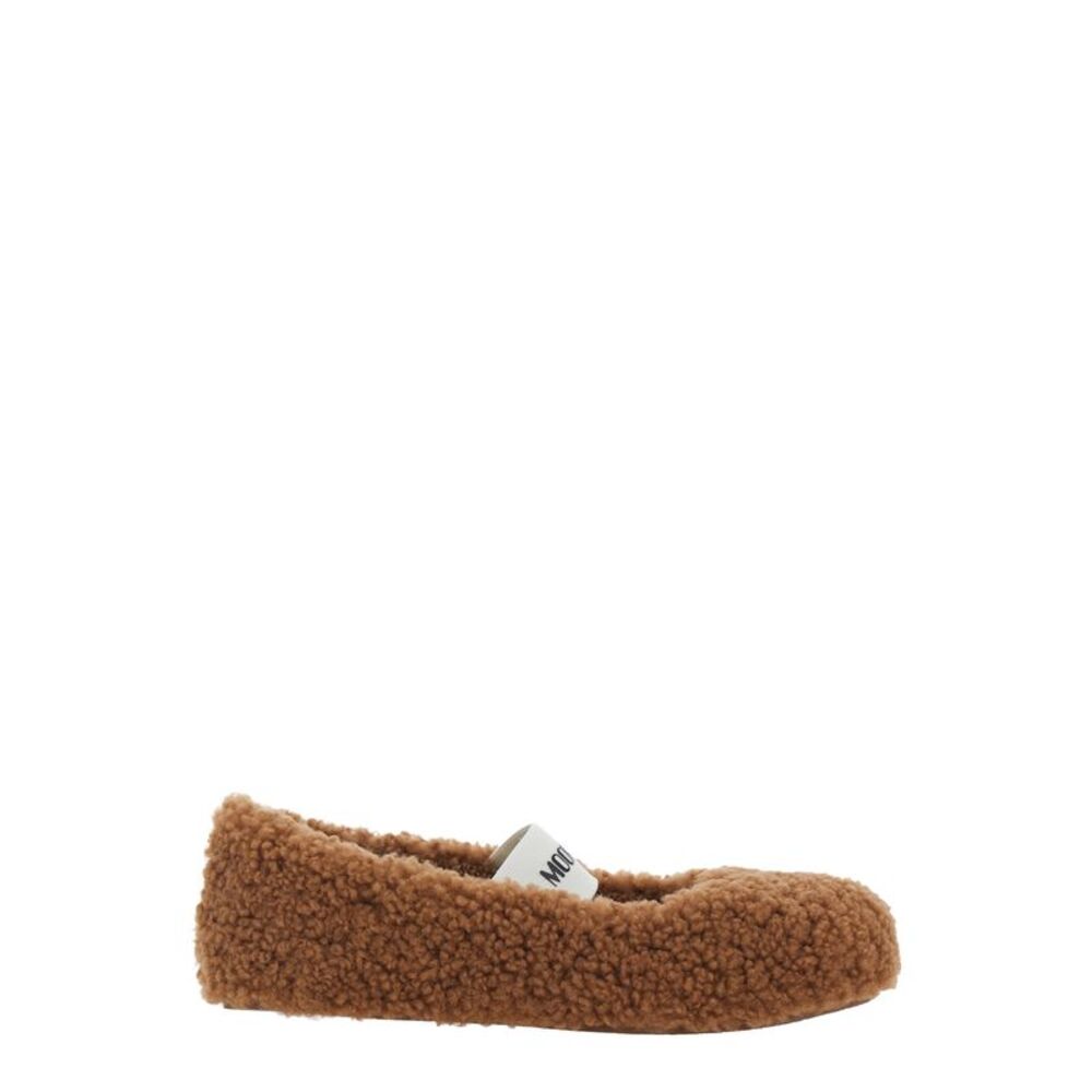 Moon Boot Women Ballet Shoes With Shearling Details And Brown Rubber Sole Woman
